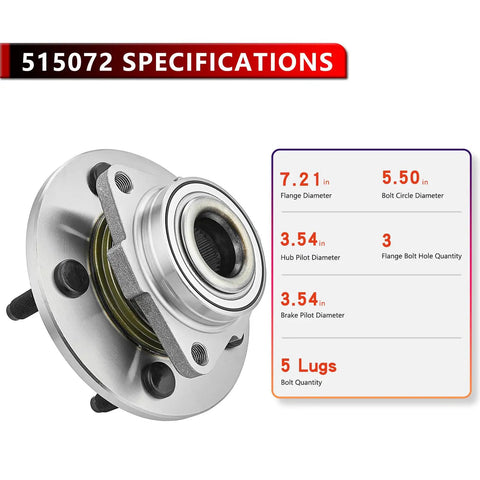 Pair Front Wheel Hub And Bearing Assembly For Ram 1500 2002 2008 5 Lug 2 Wheel ABS Models Only Without ABS Sensor specifications