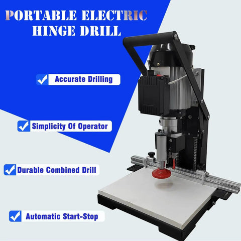Portable Electric Hinge Drill With Self Stop Pneumatic Hinge Boring Machine For Cabinets And Doors, vertical view.