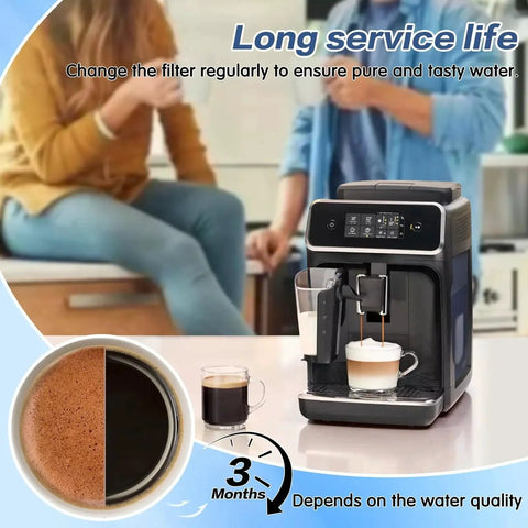 Black espresso machine with digital control panel on a kitchen counter; cup on drip tray.