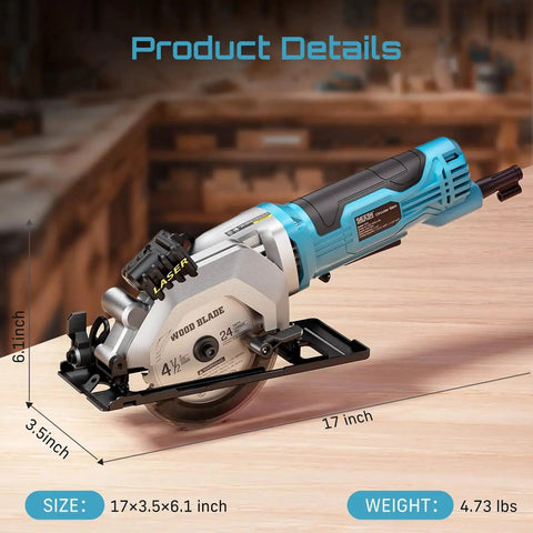 Mini Circular Saw With Laser Guide For Precise Wood Metal Tile And Plastic Cuts Seesii Corded 4.8 Amp 4000 RPM