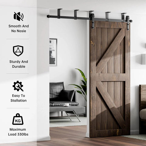 Heavy Duty Ceiling Mount Sliding Barn Door Hardware Kit For Single Door Black Finish Ceiling Track System Installed