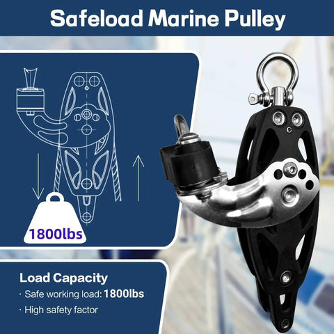 RiaYer 35mm single swivel becket cam block pulley with marine-grade aluminum housing, 1800 lb capacity