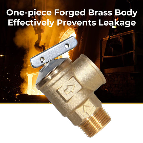Brass 3/4 in NPT safety relief valve with blue lever, 2-port design for heaters.