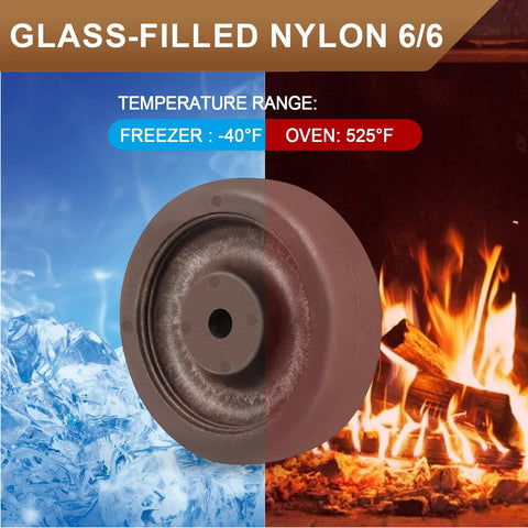 Caster wheels, 4-pack, 4in x 1.5in glass-filled nylon wheels, high-temp (-40°F to 525°F) for ovens and dryers