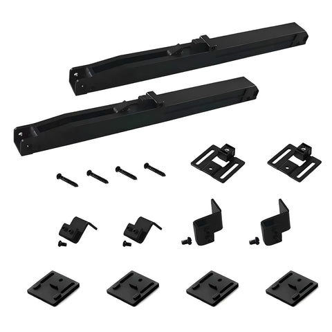 Installation hardware kit for Black PVC Surface Solid Core Wood Frosted Glass Sliding Barn Door, includes tracks and mounts