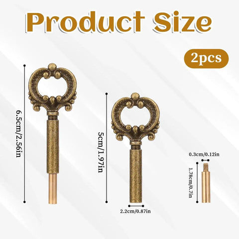4 Pack Antique Brass Lamp Knob Switch Replacement Set With Half Inch Extensions For Floor And Table Lamps, Vintage Metal Socket Keys For DIY Home Decor And Easy No Fuss Install showing product sizes.
