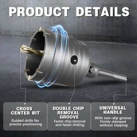 Heavy Duty Pro Grade 4 Inch Concrete Hole Saw Kit Built Tough With 220mm SDS Plus Shank Connecting Rod, side view