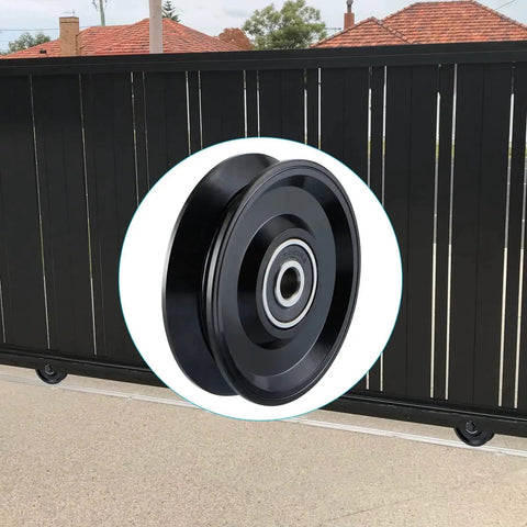 Heavy Duty V Groove Gate Wheel 3.9 Inch With Double Bearings, installed on sliding gate, for inverted V track, carbon steel