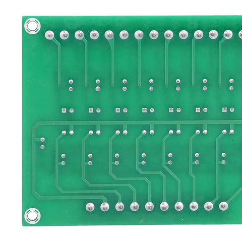 Close-up of the back view of an Eight Channel Optical Isolation Module 24V To 5V Optocoupler PLC Signal Converter Board for signal isolation