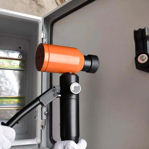 Handheld use of Heavy Duty 8 Ton Hydraulic Knockout Punch Set With Six Die Punches on metal panel for sheet metal work