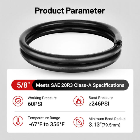 5/8-inch silicone heater hose, black radiator coolant hose, coiled