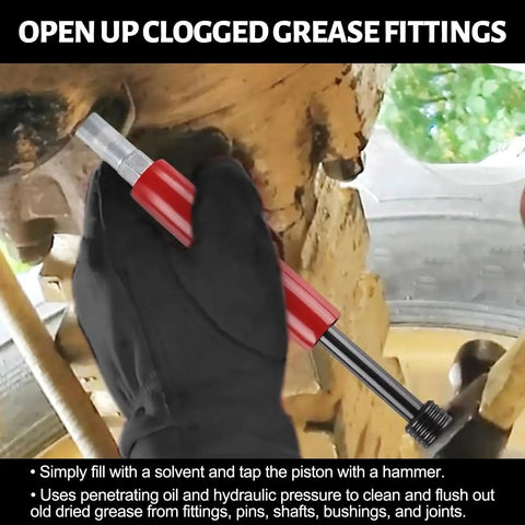 Image of a red Grease Fitting Cleaning Tool That Cleans And Flushes Out Old Dried Grease From Fittings Pins Shafts Bushings And Joints Using Penetrating Fluid And Hydraulic Pressure Red 2025 Upgrade To Slash Downtime And Boost Maintenance Efficiency.