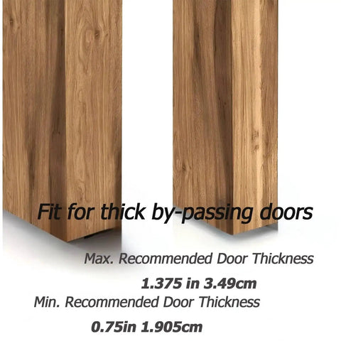 Close-up of wood surfaces indicating door thickness for 5 Pack Adjustable Bypass Sliding Door Guides For Closet Doors White