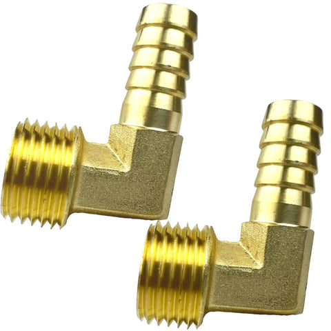 Durable Brass Hose Barbed Elbow Fitting 90 Degree 1/2 Inch Barb to 1/2 Inch NPT Male, 2 Pack, Leak Resistant