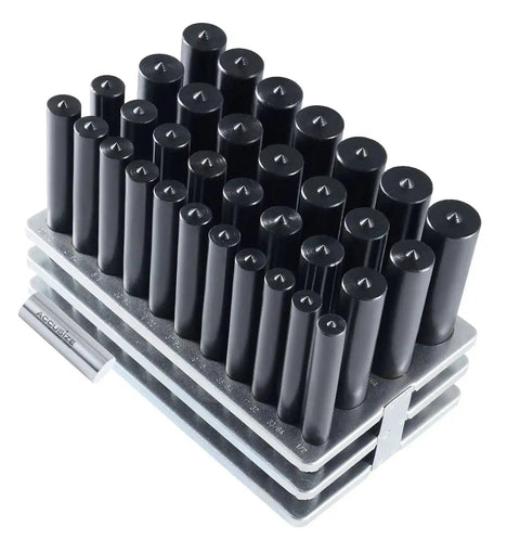 Transfer Punch Set 33-Piece 4 7/8 Inch Long 1/2 To 1 Inch Increments In 64ths Heat-Treated Steel HRC 61-63 for marking precision