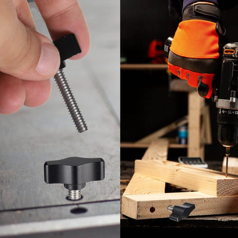 4 Pcs 1/4-20 x 1-1/4 Inch Thumb Screws With Black Wing Knob Stainless Steel Thread And Aluminum Knob in use for woodworking