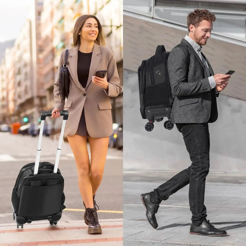 360 Degree Rotating Water Resistant Rolling Backpack For Adults with four removable wheels and USB charging port