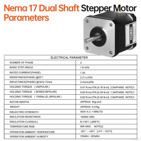 Dual Shaft Nema 17 Stepper Motor High Torque For 3D Printer DIY CNC Robot Machine specifications overview