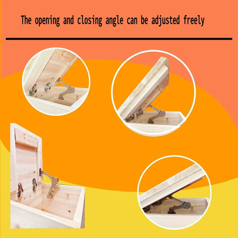 Heavy Duty Lid Stay Hinges For Cabinets And Toy Boxes With Adjustable Load Capacity And 180 Degree Opening Durable Folding Support Hinges For Closets Wardrobes And Storage Boxes Easy Install Strong Metal Construction For Long Lasting Use installed on wooden box