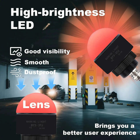 Built Tough Industrial Three Color LED Signal Tower With Buzzer for Machinery Safety 12V DC highlighting high-bright LEDs and visibility