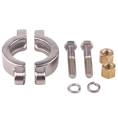 DERNORD sanitary clamp set: high-pressure bolted tri-clamp, 1.5 inch, 304 stainless; includes two bolts, brass nuts, rings