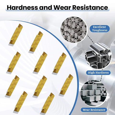 20Pcs MGMN200 G 2mm Grooving Cutoff Carbide Inserts with CVD Yellow Coating for CNC Turning and Milling, shown for toughness and wear resistance