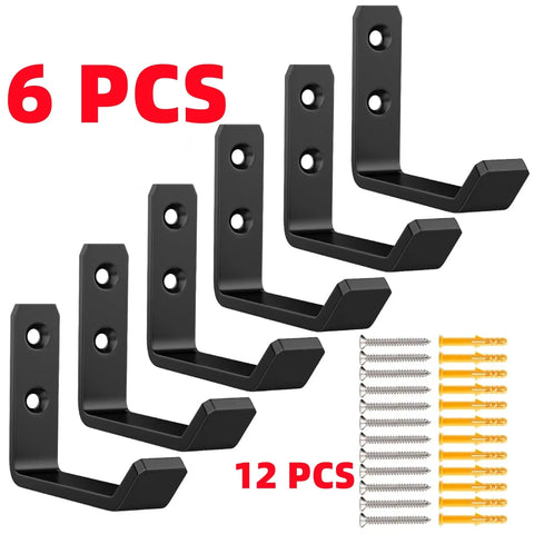 Jack Stands Wall Mount Organizer For Heavy Duty Garage Hooks Fits 2 To 6 Ton, shown with six black hooks and installation screws.