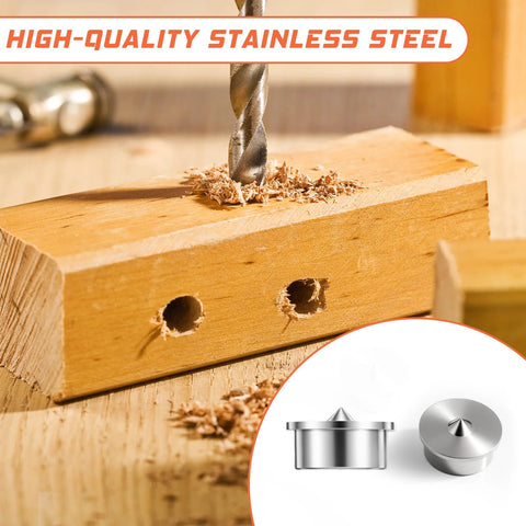 Solid Dowel Pin Centers Drill Hole Tool Set For Woodworking, 12 Pcs Transfer Plugs And Center Markers in use on wood