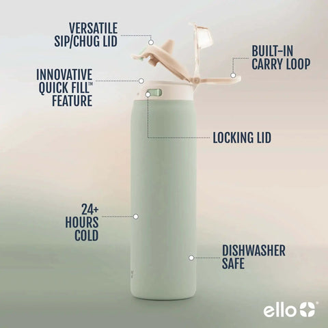 Pop And Fill 22oz Stainless Steel Water Bottle With Quick Fill Lid Dual Sip Or Chug Double Walled Vacuum Insulated