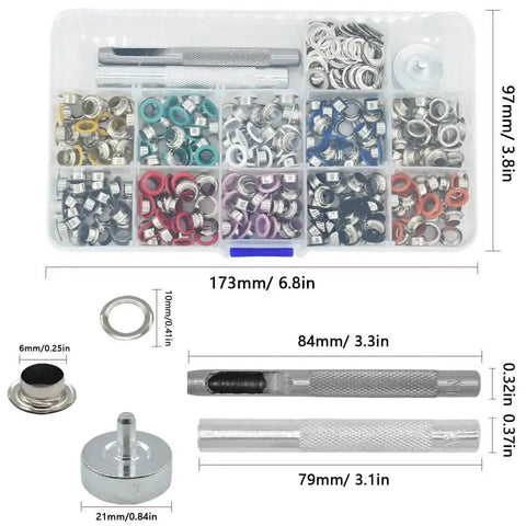 Grommets Kit 300 Sets 1/4 Inch Metal Eyelets With Base, Punch And Install Tool Included For Bags, Shoes, Clothes, Crafts
