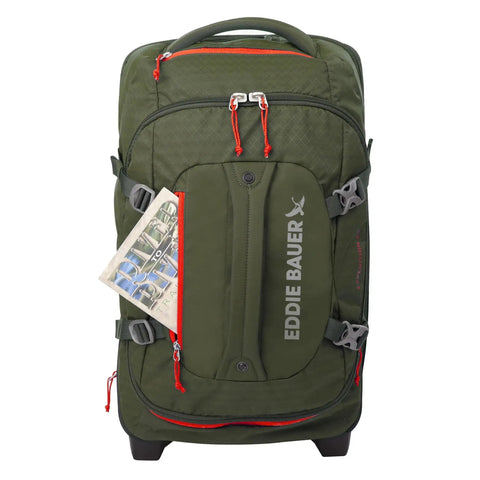 Rugged Rolling Duffel Bag For Travel And Carry On, Stand Alone Upright Design, 22 Inch Luggage In Dark Thyme, Eddie Bauer Expedition 2.0
