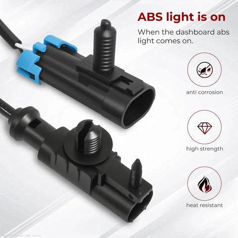 Two black ABS wheel speed sensor assemblies with blue locking clips and wiring connectors