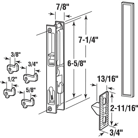 Diagram of Diecast Black Flush Sliding Patio Door Handle For Croft 301 Series, showing dimensions and mounting hardware