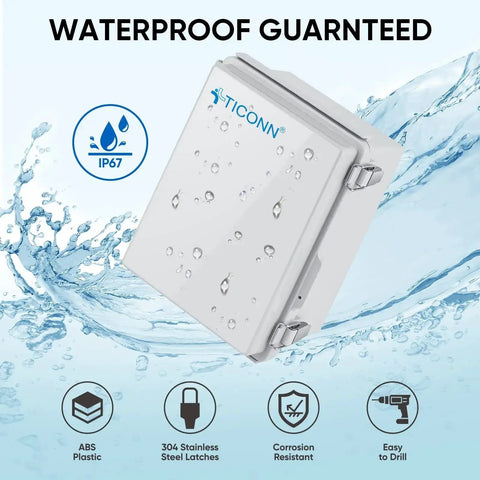 Rugged Outdoor Waterproof IP67 Electrical Box Enclosure With Hinged Cover ABS Plastic Mounting Plate Wall Brackets
