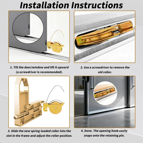 Installation guide for Two Pack Sliding Screen Door Rollers Replacement For KD Series Doors With One And A Quarter Inch Steel Ball Bearing Tension Wheel Silent Glide Compatible With B515 B714 B796