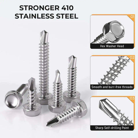 Heavy Duty Self Tapping Screws For Metal In 410 Stainless Steel Self Drilling Hex Head Sheet Metal Screws Assortment Kit