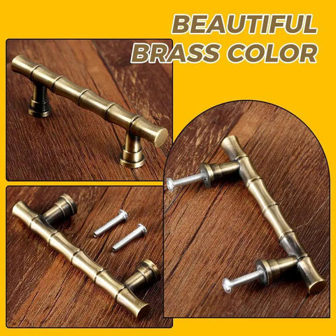 Five Pack Bamboo Shape Drawer Pulls in Antique Brass Finish, 4.21 Inch Long Zinc Alloy Cabinet Hardware With 64mm Center Hole Spacing