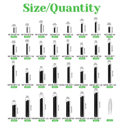 400 Pcs Roll Pin Assortment Kit With Slotted Tension Pins, Split Dowels And Expansion Pins In M1.5 To M10 Sizes layout image