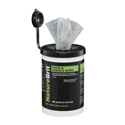 Mechanic Hand And Surface Wipes With Degreaser For Grime Removal Six Canisters, open container with wipes exposed