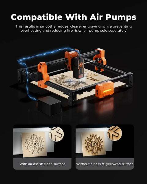 12W Laser Engraver ACMER S2 With 300x300mm Work Area, 0.01mm Precision, And 10000mm Per Minute Speed For Wood Metal Leather Acrylic DIY Projects And Education, A Pro Grade Laser Cutter And Engraving Machine with air assist system