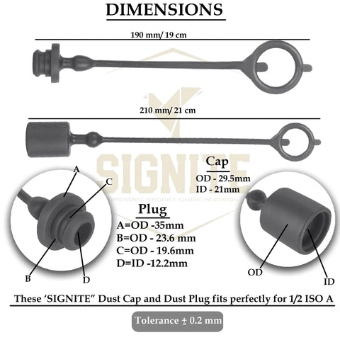 Two-piece Signite hydraulic dust cap and plug cover set, black, 1/2 in ISO A, for tractor quick-disconnect fittings