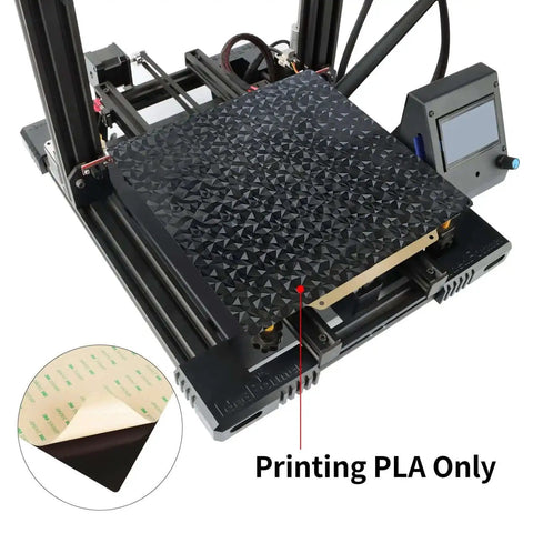Double Sided PEI Textured And Smooth PEO Magnetic Build Plate on 3D printer, close-up, printing PLA only, 235x235mm size.