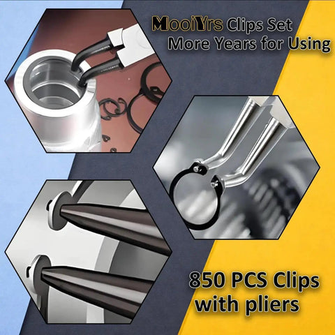 850 Piece C Clip And E Clip Retaining Ring Kit With 24 Sizes From M2 To M16 Carbon Steel Heavy Duty Snap Ring Pliers And Tweezers