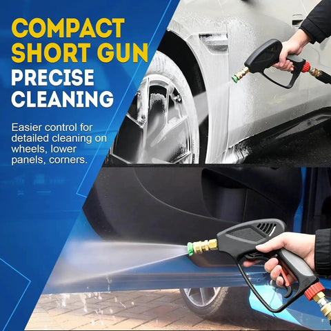 Beast Mode 5000 PSI Pressure Washer Gun With 360 Swivel Inlet in use cleaning car wheel and door panel with precision.