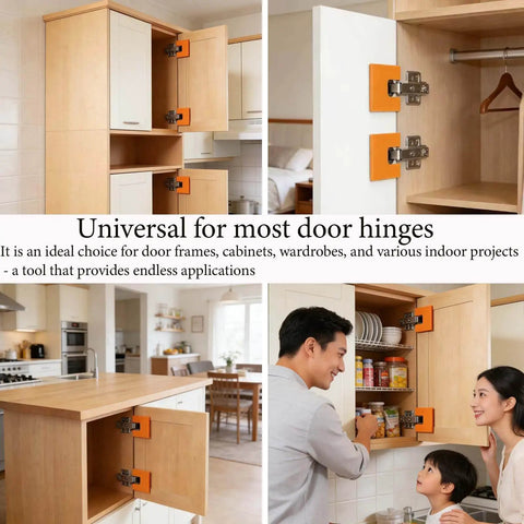 Magnetic Door Hinge Jig Set Four Piece Quickly Aligns And Mounts Hinges Hands Free With 2mm Gap Locator Installed on Cabinet