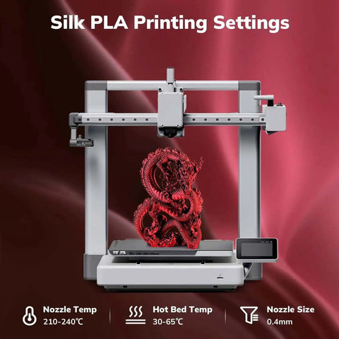 3D printer displaying red dragon using Silk Dual Color PLA Filament 1.75mm Red Black Coextrusion For 3D Printing Glossy Silk Finish.