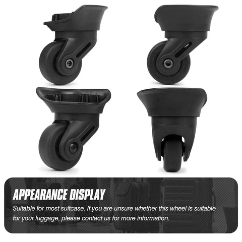 360 Degree Swivel Suitcase Wheels Replacement Caster For Luggage Travel Durable PVC Rubber Hybrid Construction for Quiet Smooth Rolling Pack Black Spinner Wheel Set