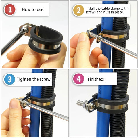 Step-by-step installation of 50 Pack Half Inch Cable Clamps 304 Stainless Steel Insulated Hose Clamp Pipe Clamp Wire Clamp with Rubber Cushioned Grip Durable Rust Resistant Set for Electrical Wiring Automotive.