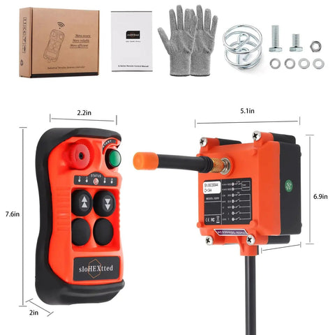 Wireless Crane Remote Control 2 Channel 110V Transmitter Receiver For Hoist, showing transmitter and receiver with components.