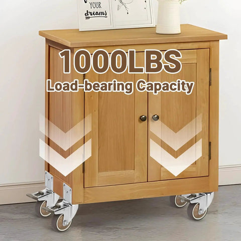Cabinet on Three Inch Side Mount Casters Set Of Four L Shaped 360 Degree Swivel Quiet Heavy Duty locking wheels with 1000 lb capacity.